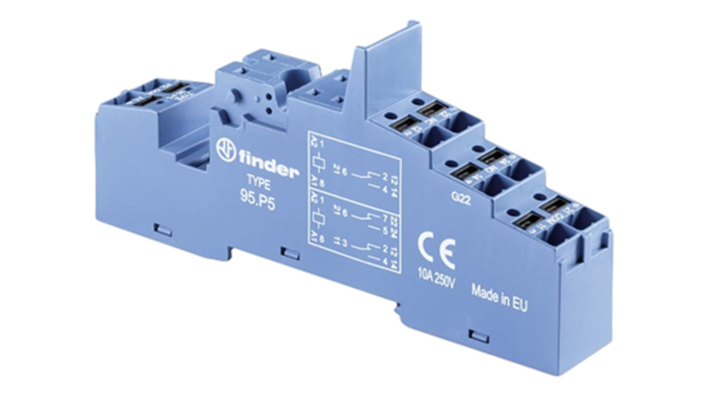 Finder 95 250V ac DIN Rail Relay Socket for use with Various Series