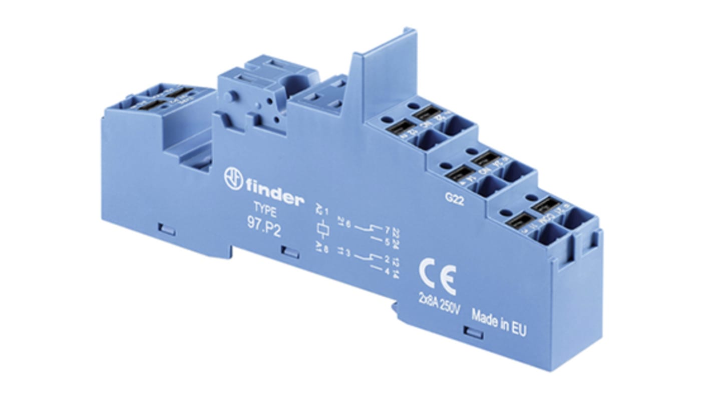 Support relais Finder série 97 8 contacts, Rail DIN, 250V c.a., pour Relais 46.52