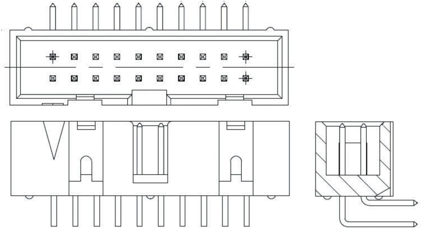 File di contatti PCB TE Connectivity, 10 vie, 2 file, passo 2.54mm