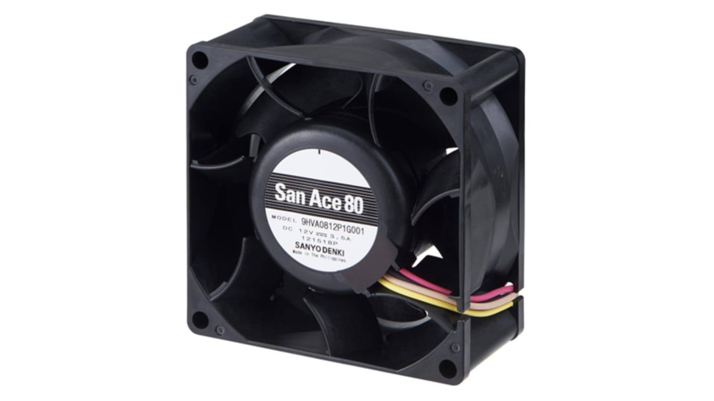 Sanyo Denki San Ace 9HVA Series Axial Fan, 12 V dc, DC Operation, 225m³/h, 42W, 3.5A Max, 80 x 80 x 38mm