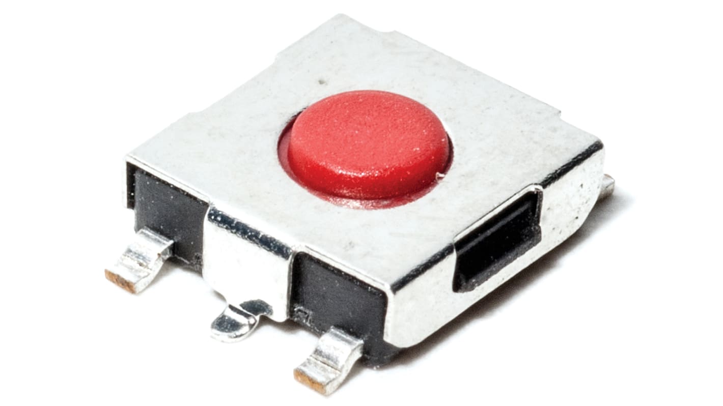 IP40 Red Button Tactile Switch, SPST 50 mA 3 (Dia.)mm Surface Mount