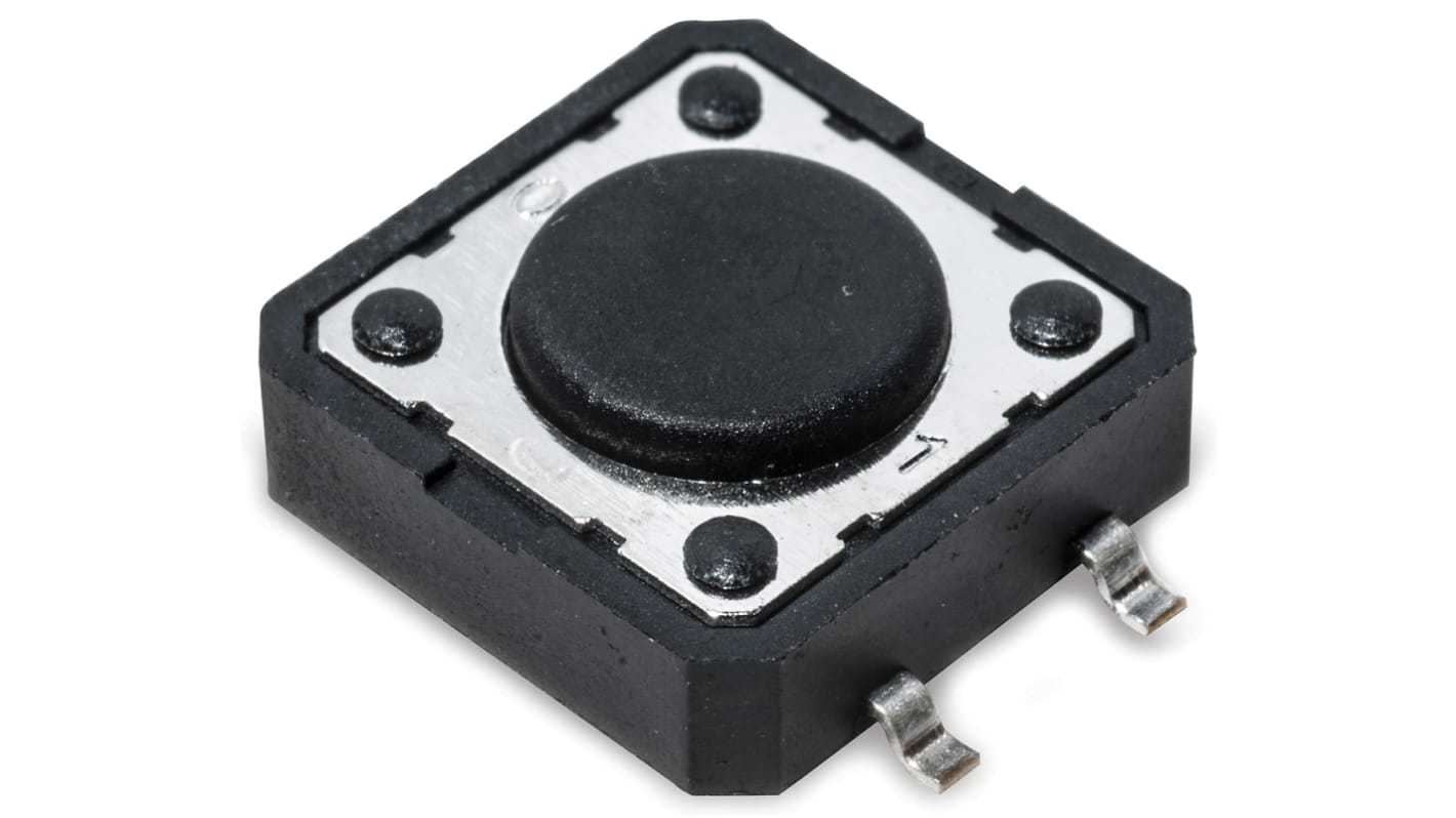 IP40 Black Button Tactile Switch, SPST 50 mA 7 (Dia.)mm Surface Mount