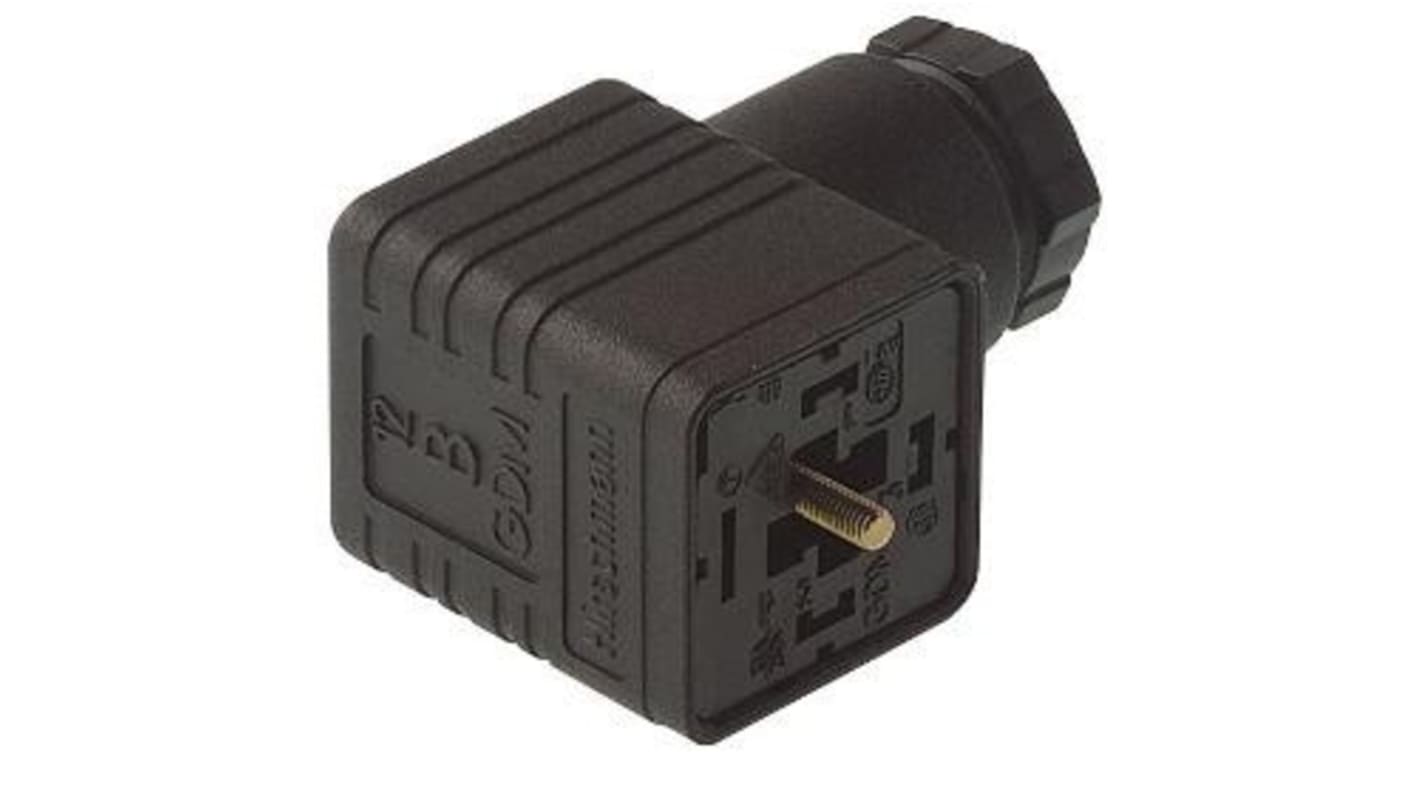 Conector de válvula DIN 43650 A Hirschmann GDM, hembra, 3P+E, 250 V ac/dc, 16A, prensaestopas PG11, IP65, montaje por