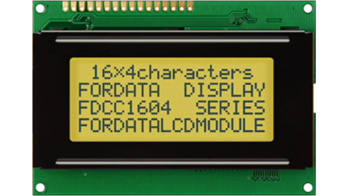 Fordata FC1604A01-FSYYBW-51SE FC LCD LCD Graphic Display, Green, Yellow on, 4 Rows by 16 Characters, Transflective