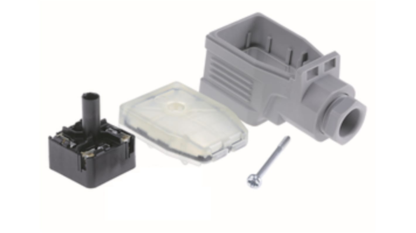 Conector de válvula DIN 43650 A Hirschmann GDME, hembra, 2P+E, 250 Vdc, 400 Vac, 16A, prensaestopas PG11, IP65, montaje