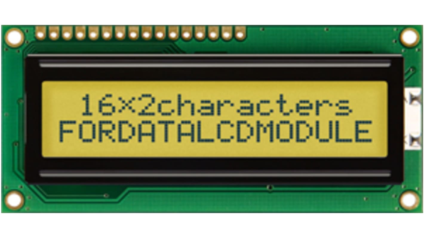 Fordata FC Alphanumerische LCD-Anzeige, Alphanumerisch Zweizeilig, 16 Zeichen, Hintergrund Gelbgrün reflektiv