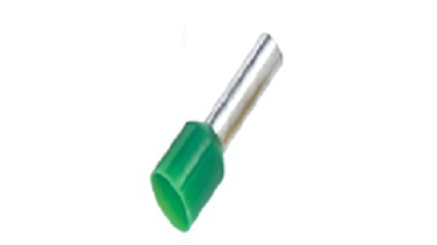 RS PRO Insulated Crimp Bootlace Ferrule, 6mm Pin Length, 1.1mm Pin Diameter, 0.34mm² Wire Size, Green