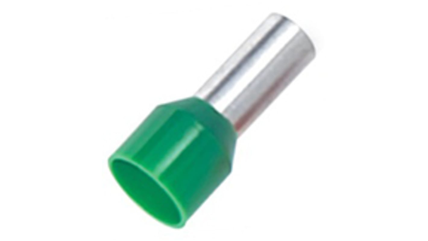 RS PRO Insulated Crimp Bootlace Ferrule, 10mm Pin Length, 3.9mm Pin Diameter, 6mm² Wire Size, Green