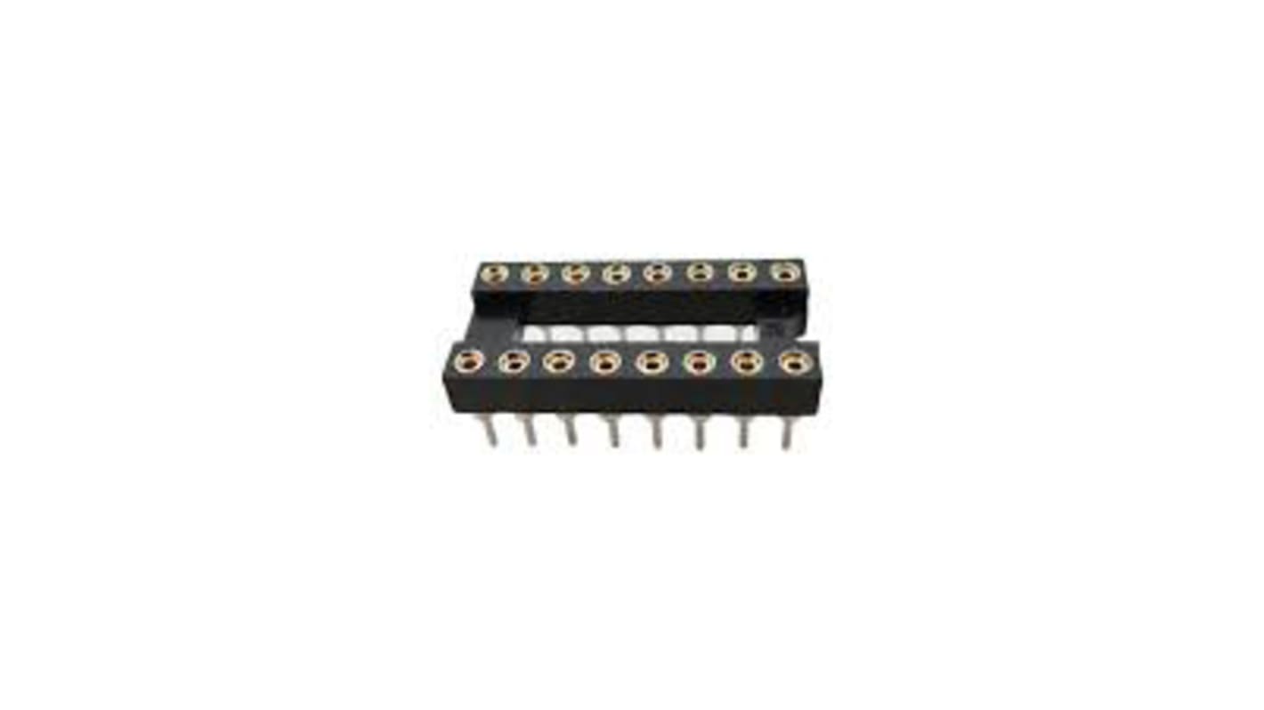 RS PRO 2.54mm Pitch Vertical 16 Way, Through Hole Turned Pin IC Dip Socket, 3A