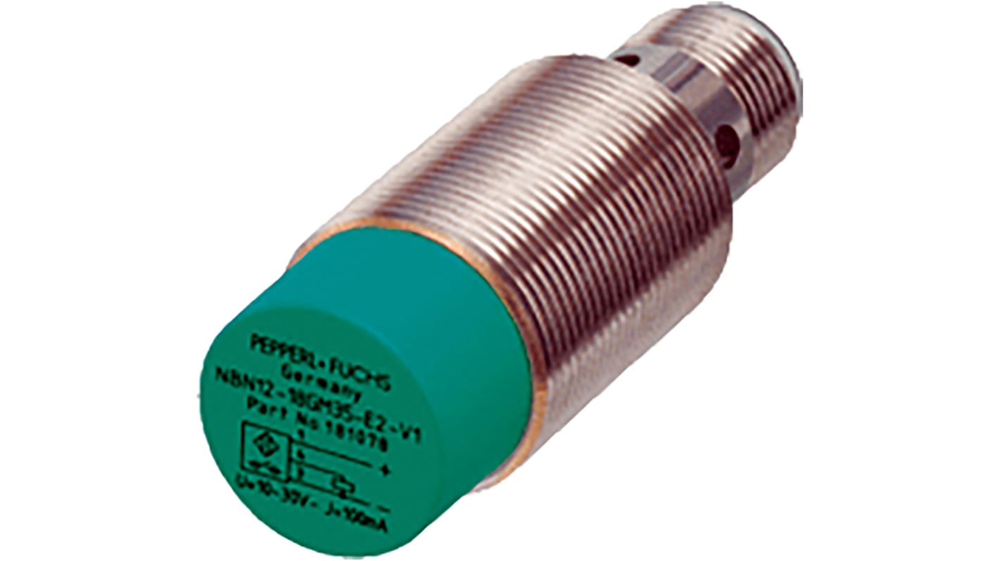 Pepperl + Fuchs Inductive Barrel-Style Proximity Sensor, M18 x 1, 12 mm Detection, PNP Output, 10 → 30 V dc, IP67