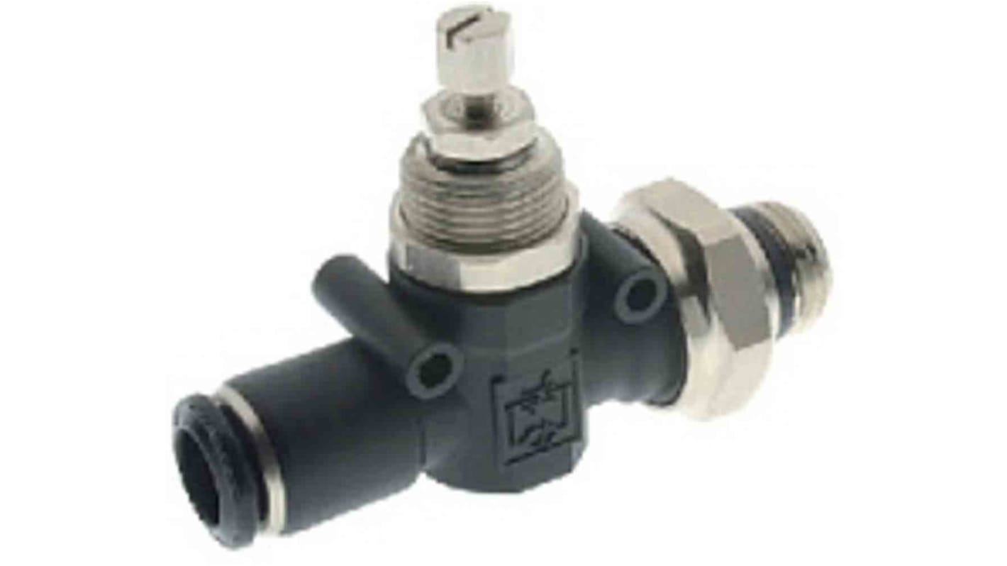 RS PRO Tube Flow Regulator, 6mm Tube Inlet Port x 1/4 in Male Outlet Port