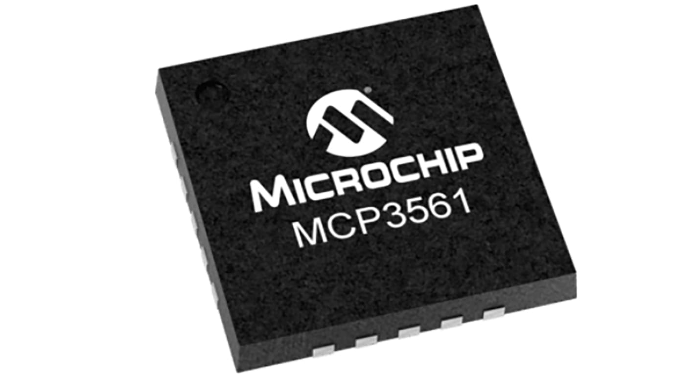 ADC MCP3561T-E/NC, 1, 24 bits, 153.6ksps, UQFN, 20 pines