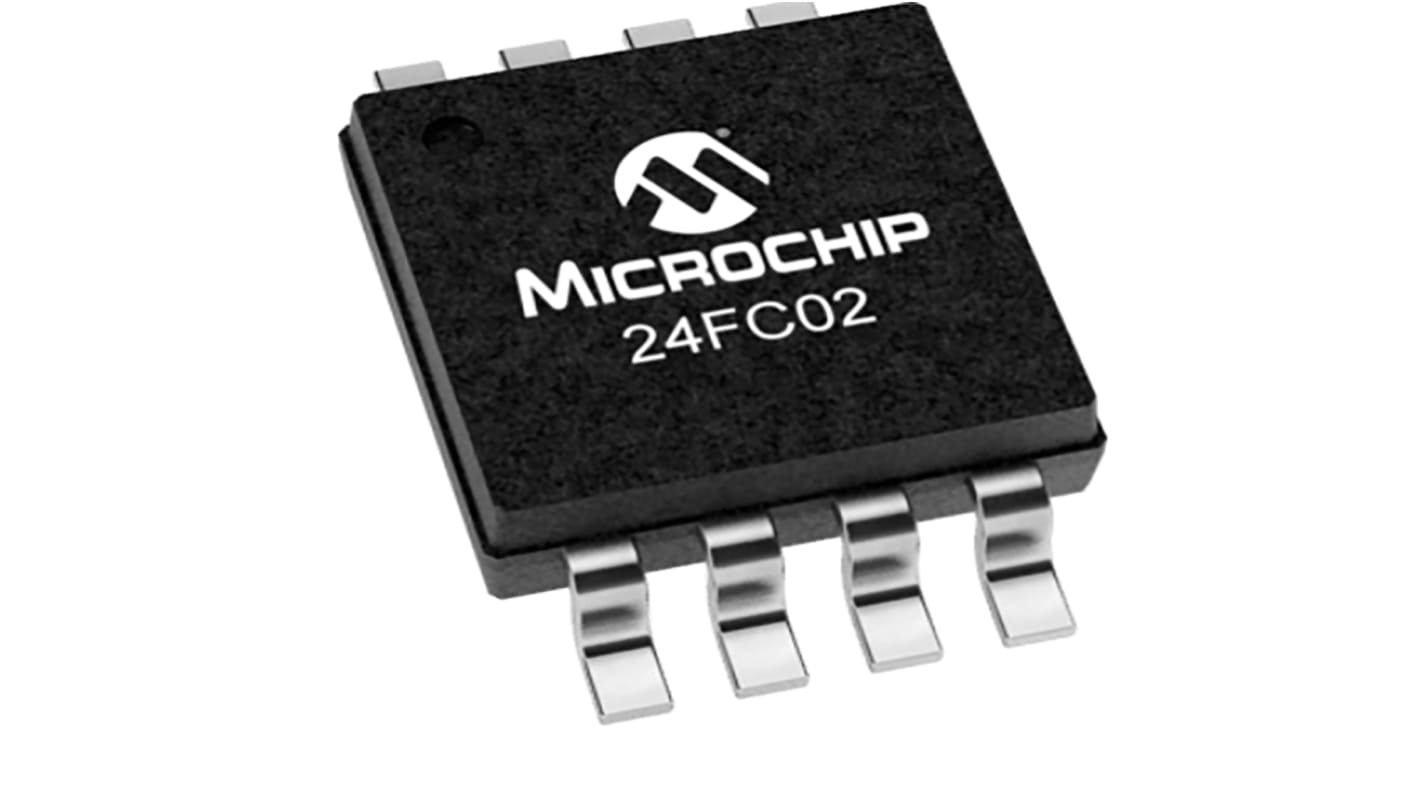 AEC-Q100 Chip de memoria EEPROM 24FC02-I/MS Microchip, 2kbit, 256 x, 8bit, Serie 2 Cables, 3500ns, 8 pines MSOP