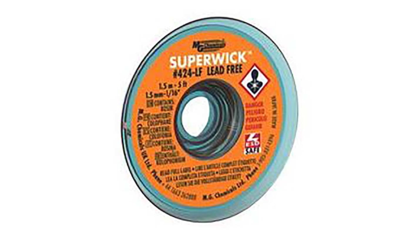 Malla de desoldadura Super Wick 424-LF, 1.5mm x 1.5m, para soldadura libre de plomo, sin limpieza