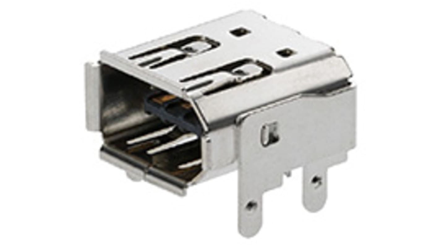 Conector Firewire Molex 53984-0681, 6 contactos, Ángulo de 90° , Montaje en orificio pasante, Hembra