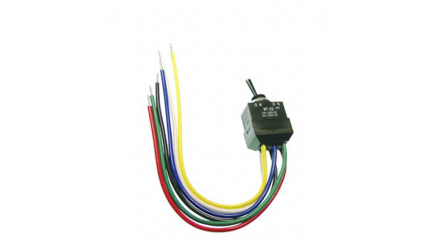 NKK Switches Toggle Switch, Panel Mount, On-On, DPDT, Wire Lead Terminal, 30 V dc, 125V ac