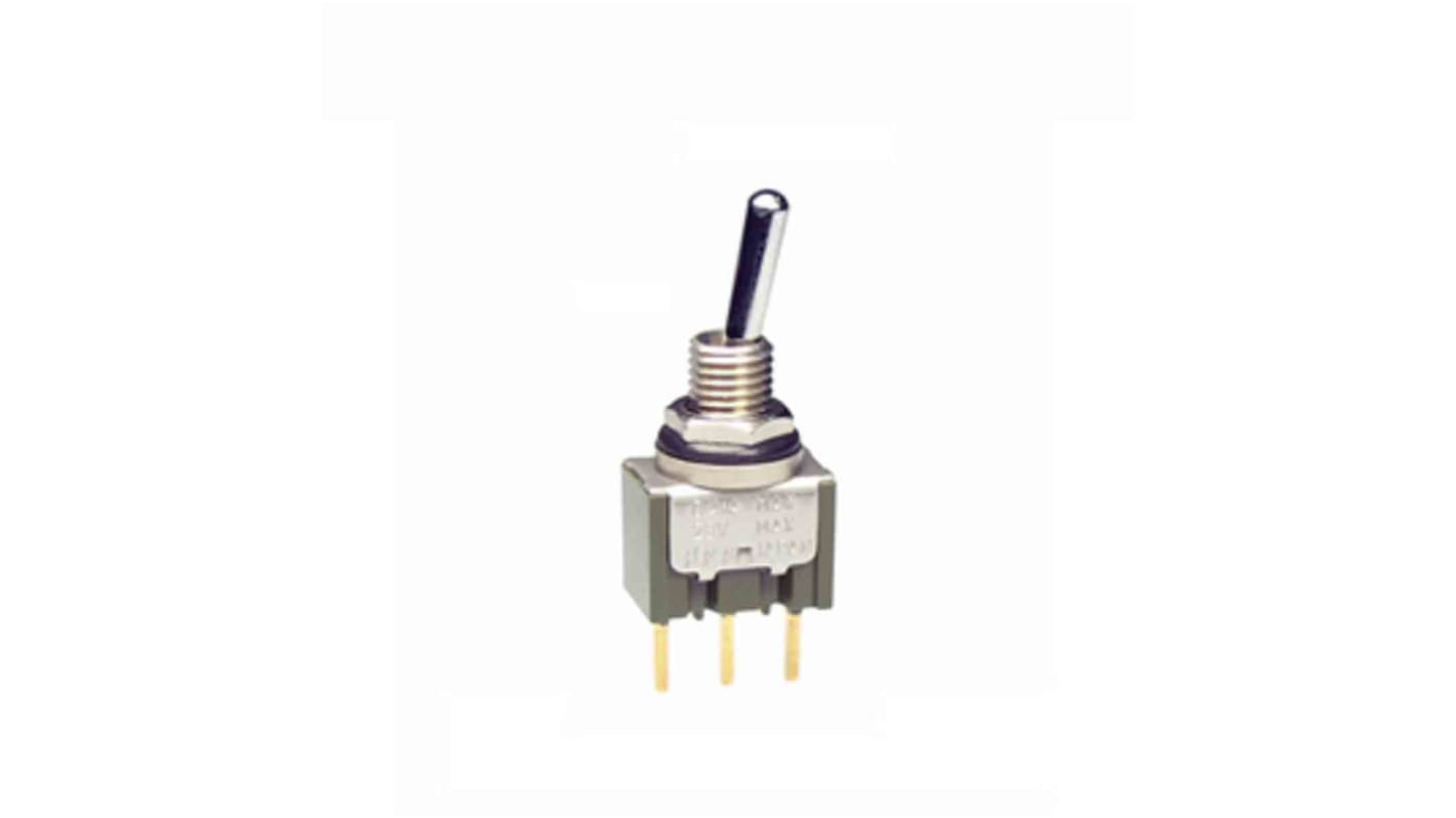 NKK Switches Toggle Switch, Panel Mount, (On)-Off-(On), SPDT, PC Terminal Terminal, 28V ac/dc