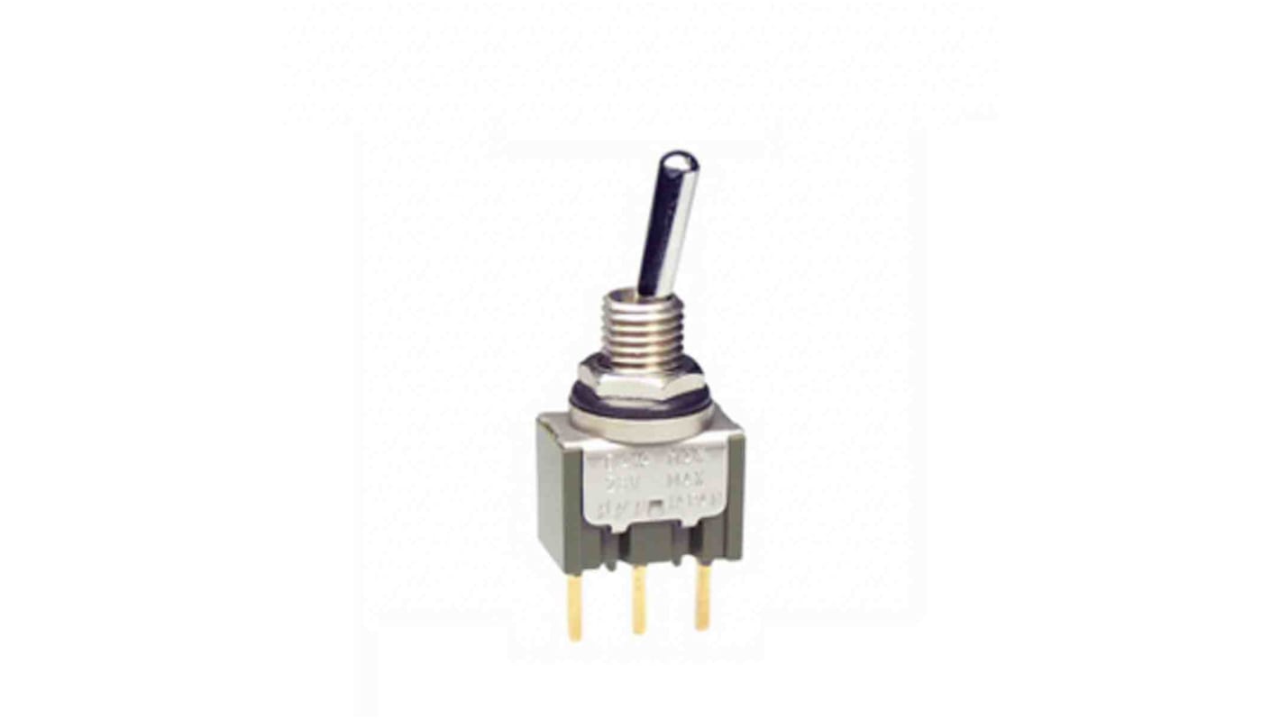 NKK Switches Toggle Switch, Panel Mount, On-Off-On, SPDT, PC Terminal Terminal, 28V ac/dc