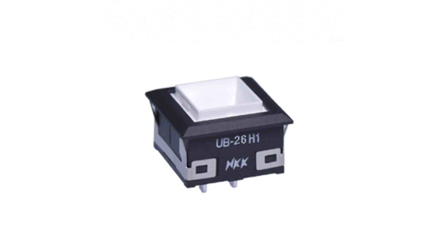 NKK Switches UB Series Illuminated Push Button Switch, On-On, PCB, DPDT, Green LED, 125V, IP40