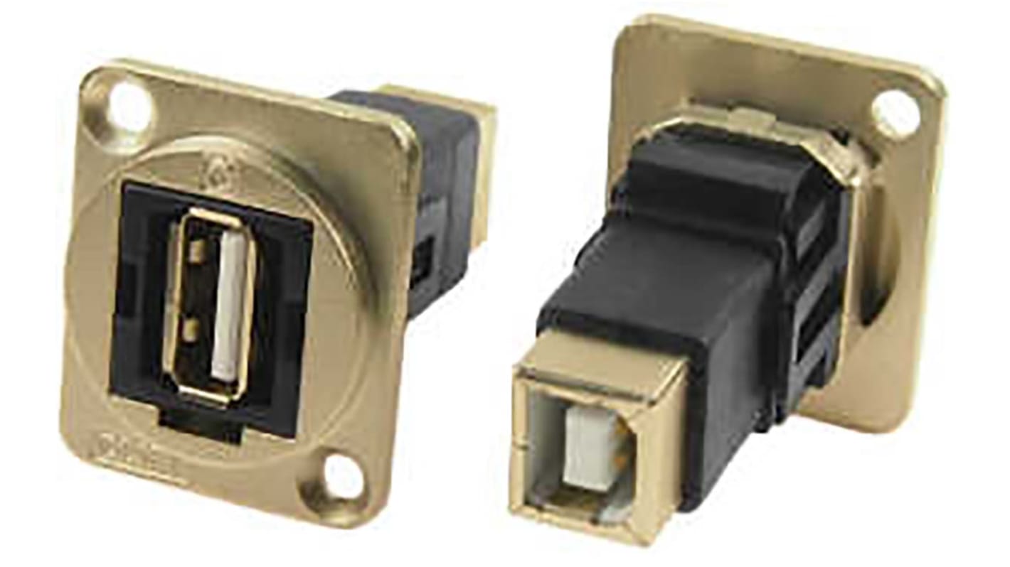 RS PRO Straight, Panel Mount, Socket Type A to B 2.0 IP40 Feedthrough USB Connector