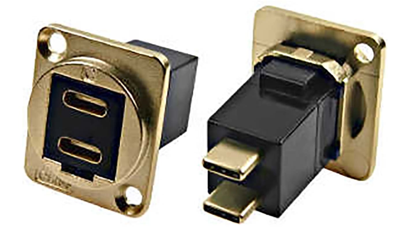 Conector USB de paso RS PRO, Hembra a Macho, 2 puertos, Recta IP40, Montaje en Panel, 30 V ac, 3.0A