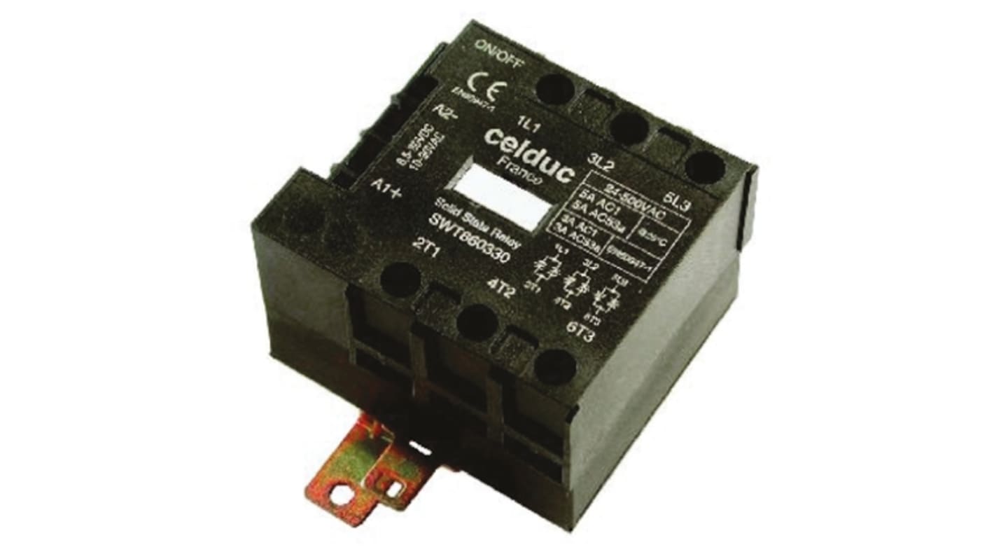 Celduc SWT Series Solid State Relay, 5 A Load, DIN Rail Mount, 400 V rms Load, 30V ac/dc Control