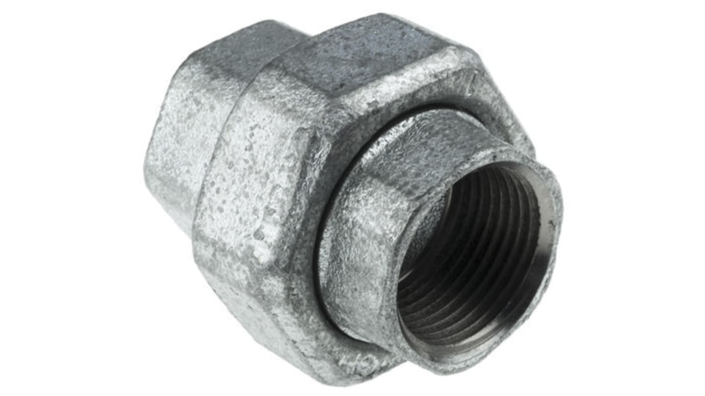 Georg Fischer Galvanised Malleable Iron Fitting Taper Seat Union, Female BSPP 1/4in to Female BSPP 1/4in