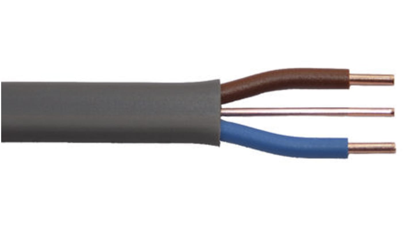 Prysmian 2+E Core Power Cable, 1 mm², 100m, Grey PVC Sheath, Twin & Earth, 16 A, 500 V