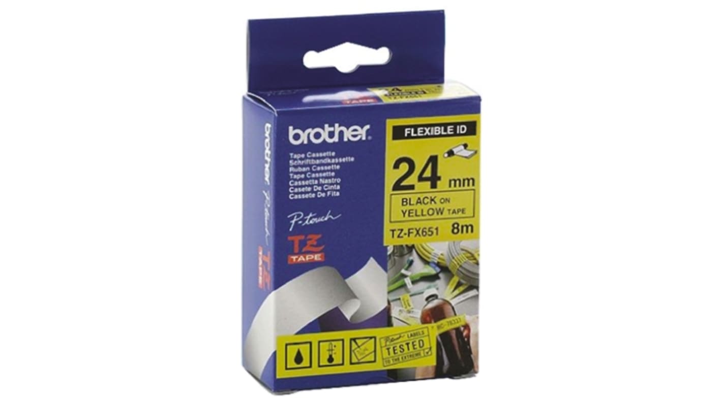 Brother Black on Yellow Label Printer Tape, 8 m Length, 24 mm Width