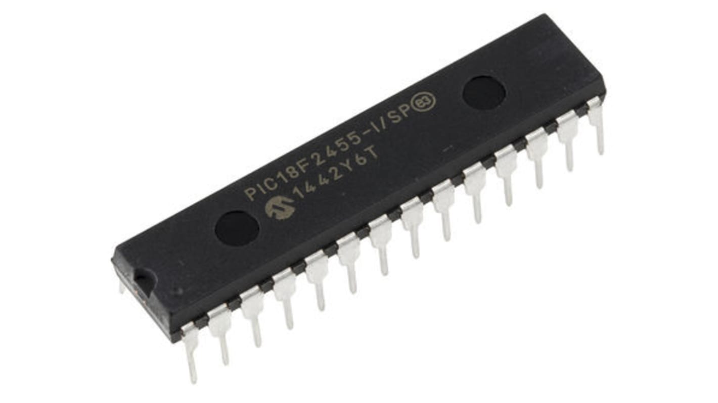 Microcontrolador Microchip PIC18F2455-I/SP, núcleo PIC de 8bit, RAM 2,048 kB, 48MHZ, SPDIP de 28 pines