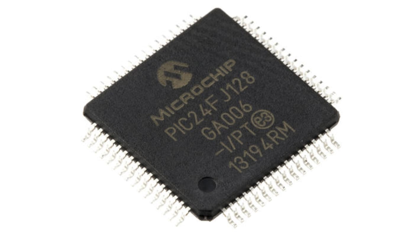 Microcontrolador Microchip PIC24FJ128GA006-I/PT, núcleo PIC de 16bit, RAM 8 kB, 32MHZ, TQFP de 64 pines