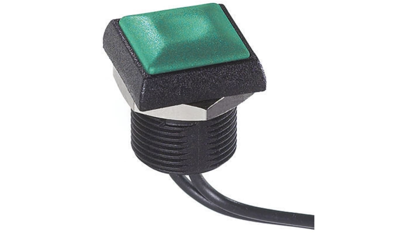 Interruptor de Botón Pulsador APEM, color de botón Verde, SPST, acción momentánea, 200 mA a 48 V dc, 250V ac, Montaje