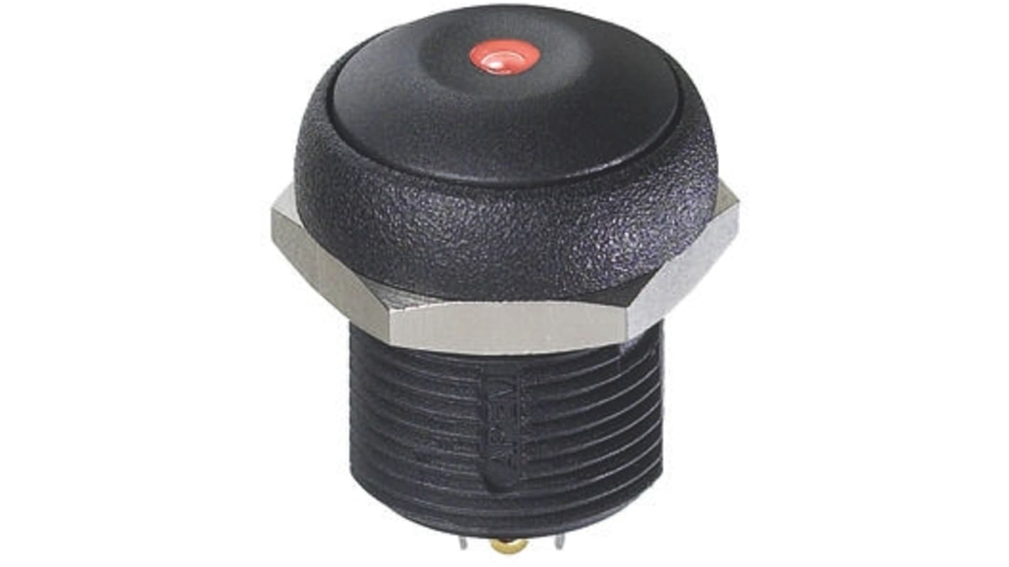 Interruptor de Botón Pulsador APEM, color de botón Negro, SPST, acción momentánea, 200 mA a 48 V dc, 250V ac, Montaje