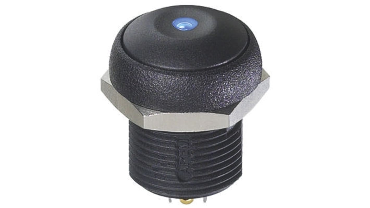 APEM Illuminated Push Button Switch, Momentary, Panel Mount, 14.8mm Cutout, SPST, Blue LED, 250V ac, IP67