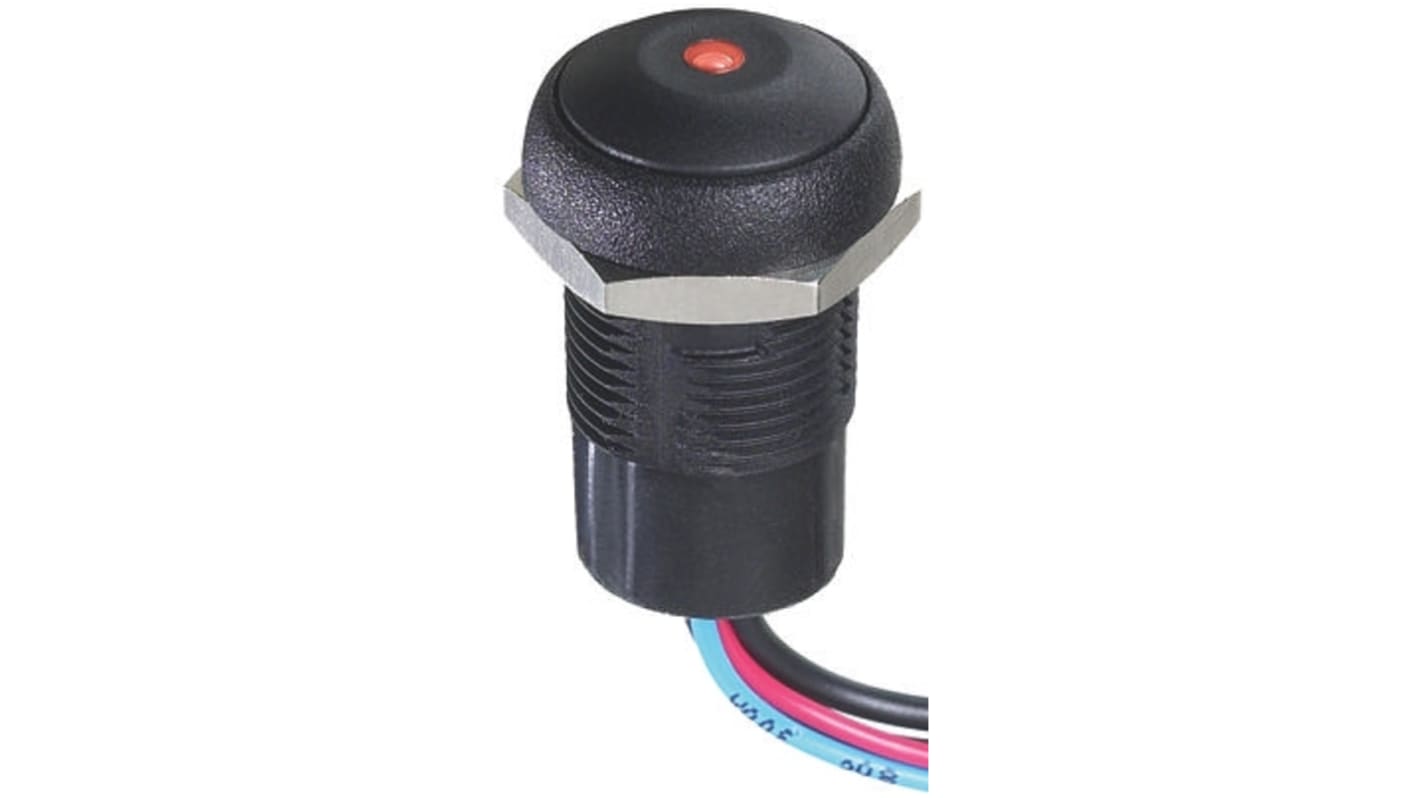 APEM Illuminated Push Button Switch, Momentary, Panel Mount, 14.8mm Cutout, SPST, Red LED, 250V ac, IP67