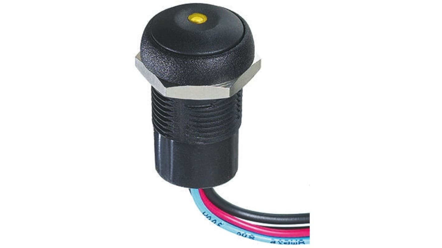 APEM Illuminated Push Button Switch, Momentary, Panel Mount, 14.8mm Cutout, SPST, Yellow LED, 250V ac, IP67