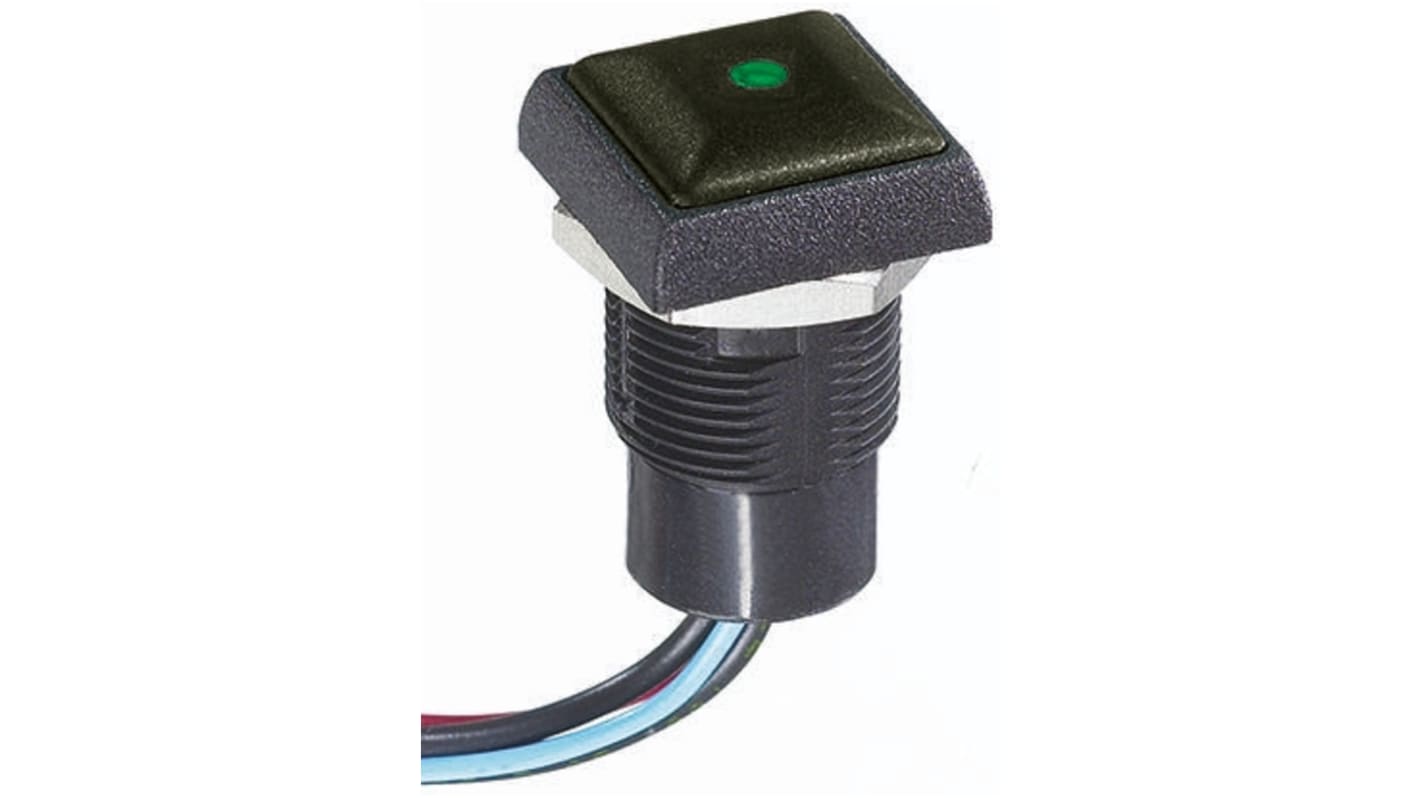 APEM Illuminated Push Button Switch, Momentary, Panel Mount, 14.8mm Cutout, SPST, Green LED, 250V ac, IP67