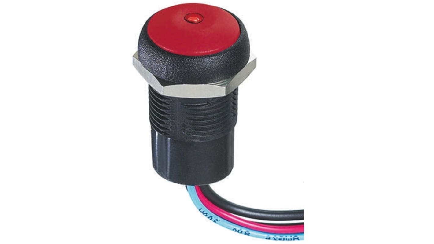 APEM Illuminated Push Button Switch, Momentary, Panel Mount, 14.8mm Cutout, SPST, Red LED, 250V ac, IP67