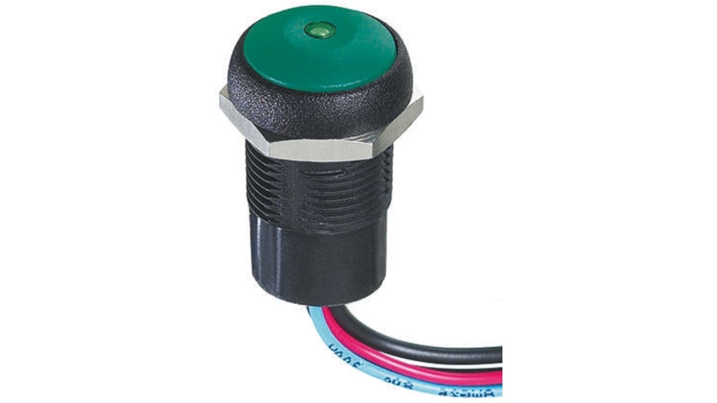 APEM Illuminated Push Button Switch, Momentary, Panel Mount, 14.8mm Cutout, SPST, Green LED, 250V ac, IP67