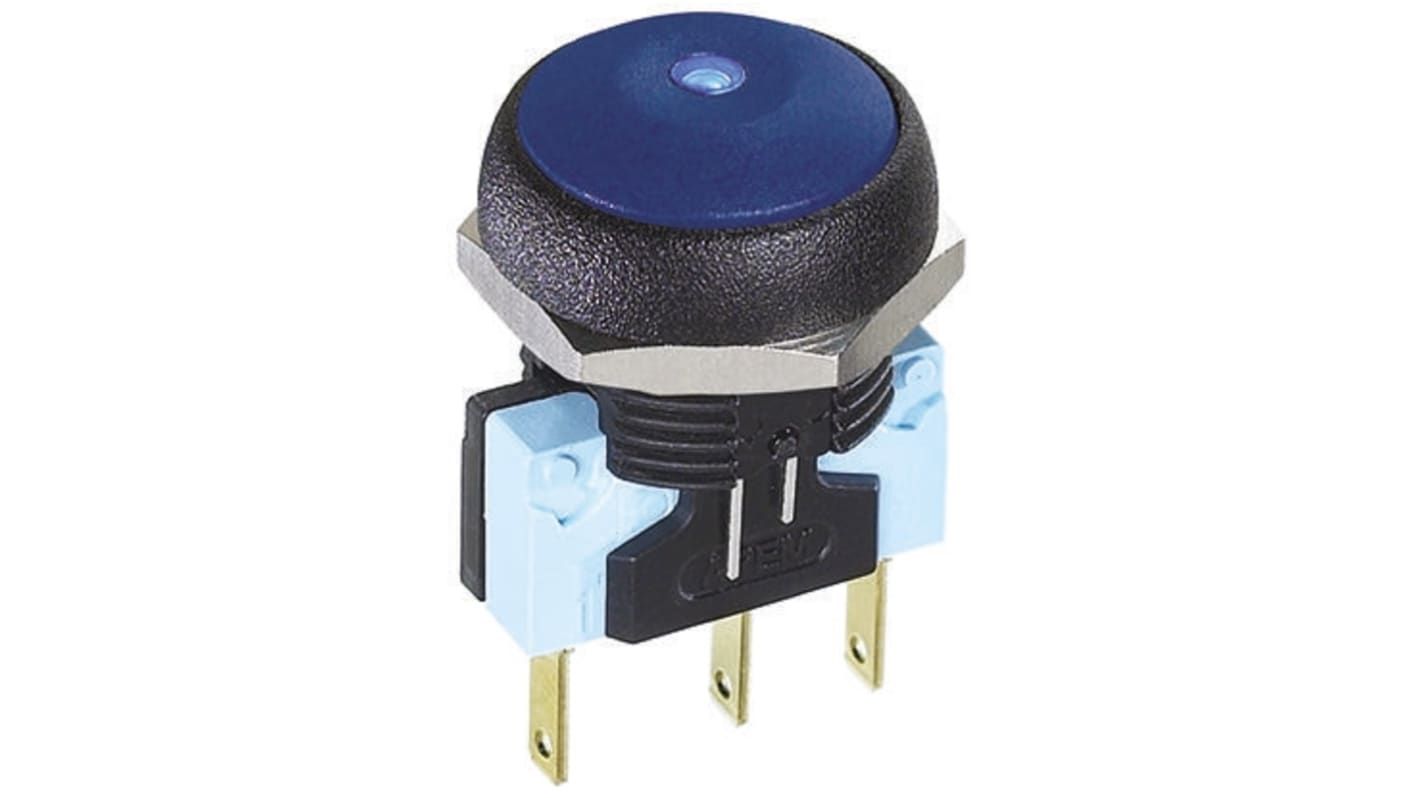 APEM Illuminated Push Button Switch, Momentary, Panel Mount, 14.8mm Cutout, SPDT, Blue LED, 250V ac, IP67