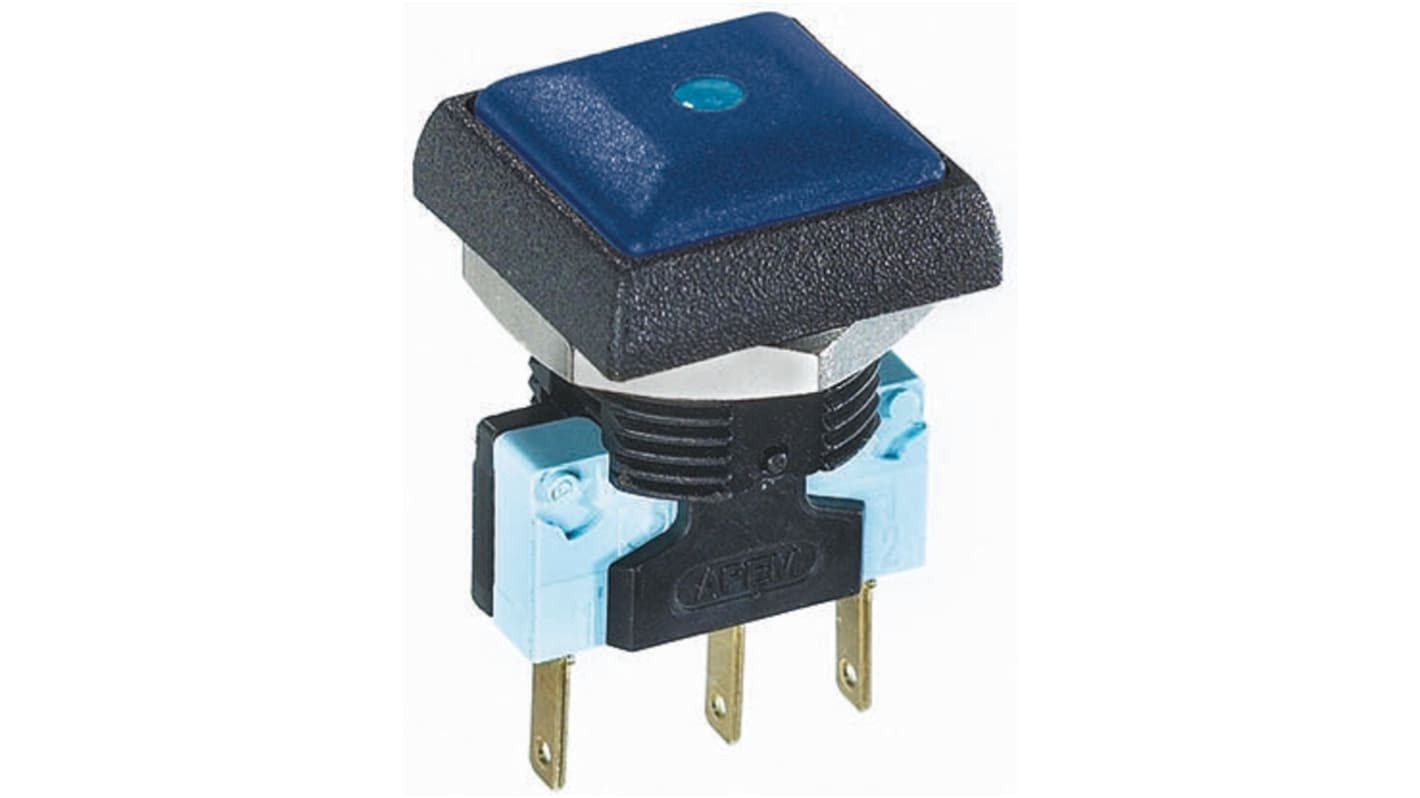 APEM Illuminated Push Button Switch, Momentary, Panel Mount, 14.8mm Cutout, SPDT, Blue LED, 250V ac, IP67