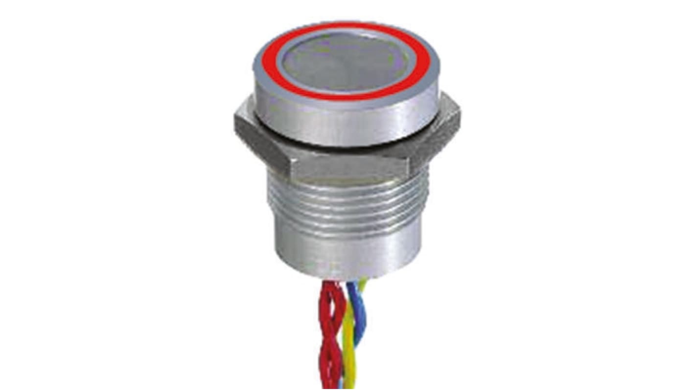 APEM Illuminated Piezo Switch, Momentary, SPST, IP68, IP69K, Flying Lead, 200 mA@ 24 V dc, -40 → +75°C