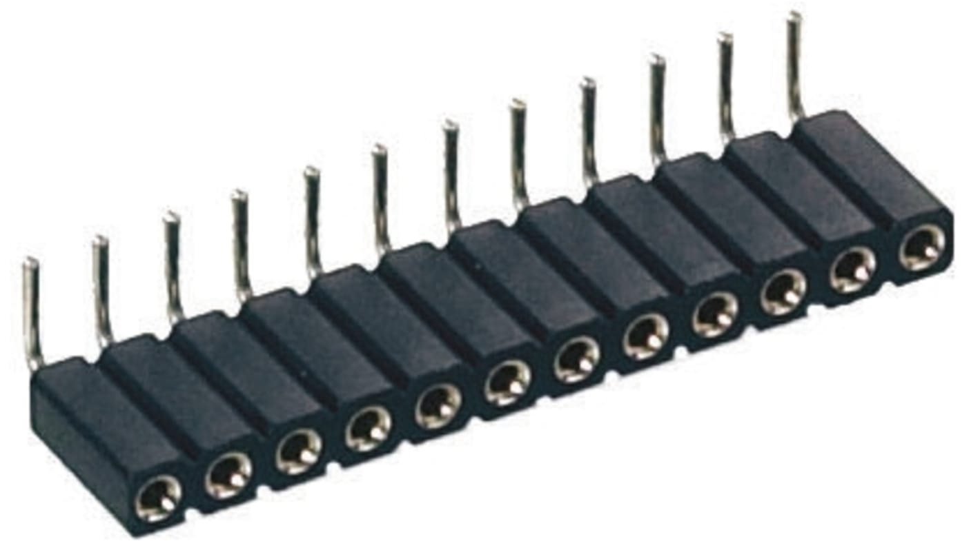 8 Way Preci-Dip Right Angle Through Hole 2.54mm SIL Socket, Solder, 3A 100 V ac, 150 V dc