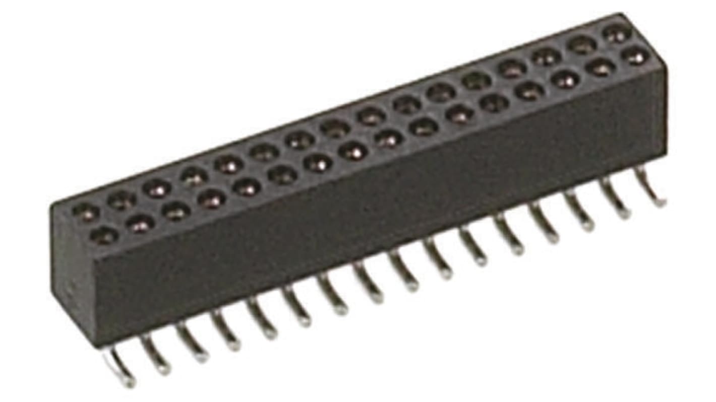 Conector hembra para PCB a 90° Preci-Dip serie 853, de 16 vías en 2 filas, paso 1.27mm, 100 V , 150 V., 12A, Montaje