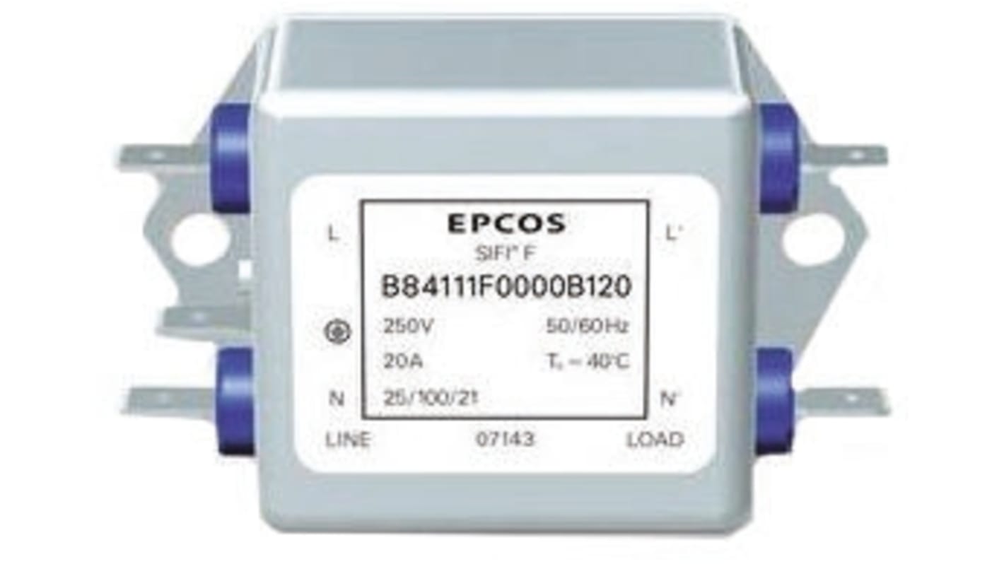 EPCOS SIFI-F Entstörfilter, 250 V ac/dc, 36A, Flanschmontage, Flachstecker, 1-phasig / 60Hz