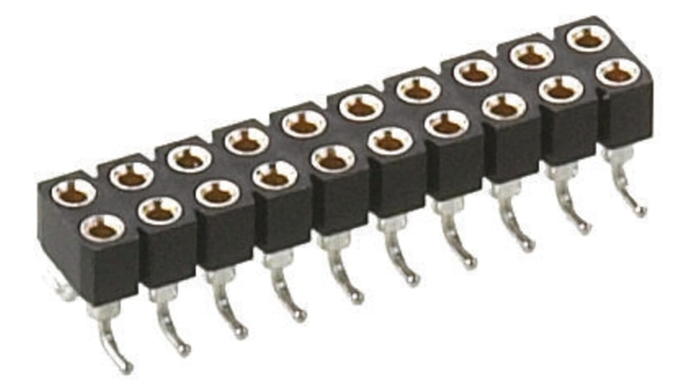 Conector hembra para PCB Ángulo de 90° Preci-Dip serie 803, de 6 vías en 2 filas, paso 2.54mm, 100 V , 150 V., 12A,