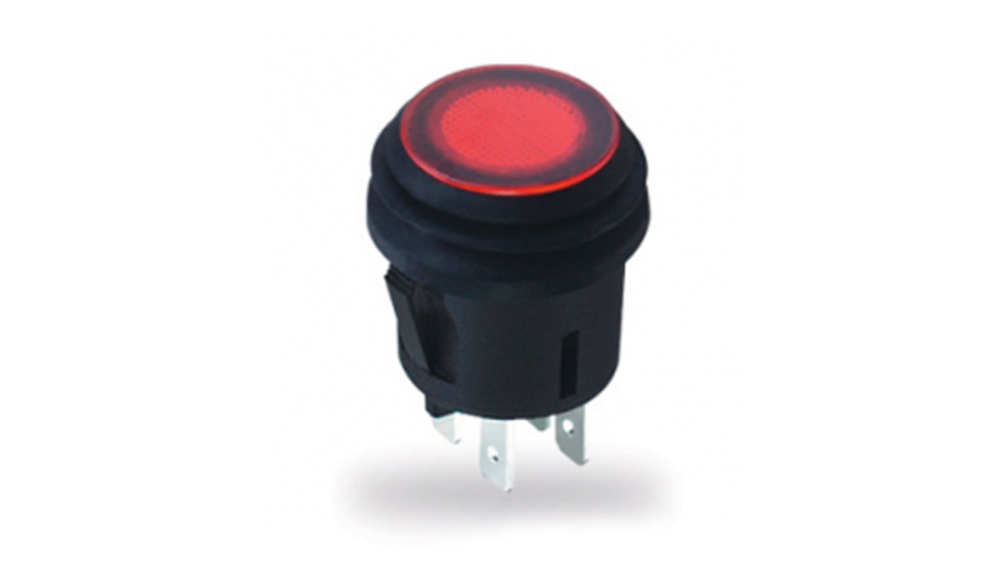 ZF Illuminated Push Button Switch, Latching, Panel Mount, 20.2mm Cutout, SPST, Red LED, 125V ac, IP65