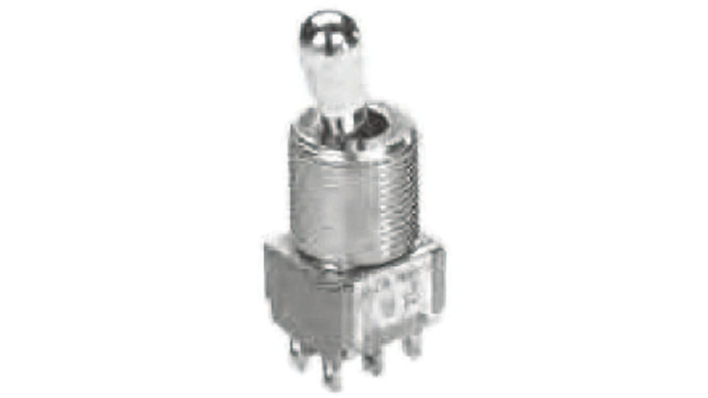 TE Connectivity Toggle Switch, Panel Mount, (On)-Off-(On), DPDT, Solder Terminal