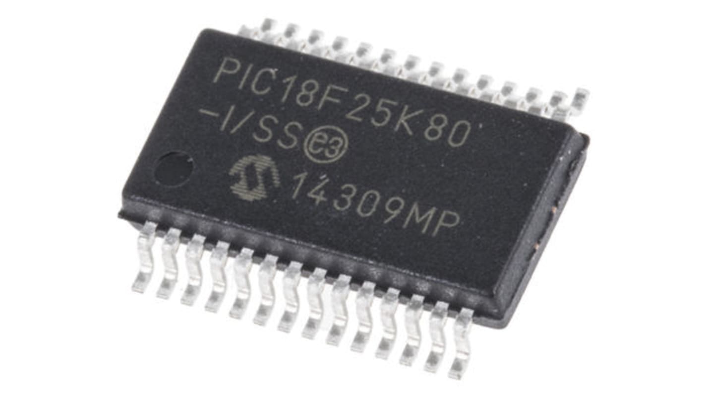 Microcontrolador Microchip PIC18F25K80-I/SS, núcleo PIC de 8bit, RAM 1,024 kB, 3,648 kB, 64MHZ, SSOP de 28 pines