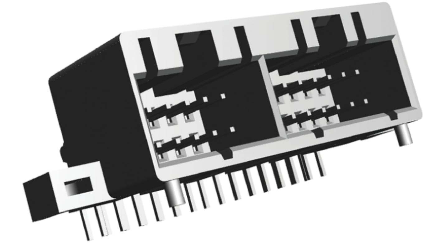 TE Connectivity Dual Line Interlock Series Right Angle Through Hole PCB Header, 28 Contact(s), 3.0mm Pitch, 2 Row(s),